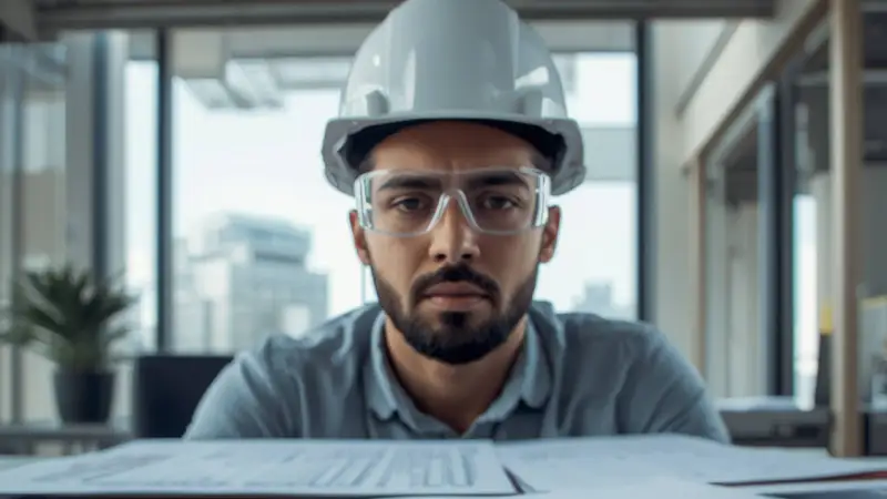 Arbeitssicherheit im Mittelstand: Ein Manager bespricht Sicherheitschecklisten mit einem Mitarbeiter in einer Werkhalle.